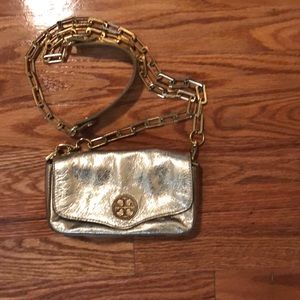 Authentic Tory Burch gold clutch with chain strap